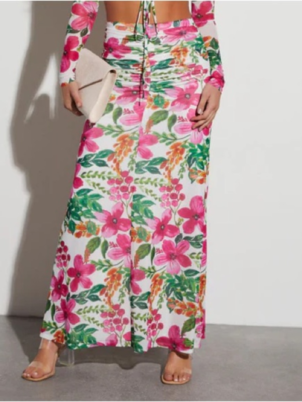 Vici Fore Women’s‎ Medium Pink White Green Floral Tropical Vacation Maxi Skirt